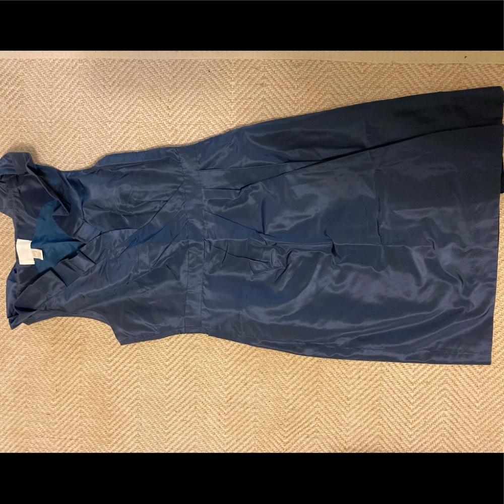 J. Crew navy silk bridesmaid dress with ruffle neck line. Size 2 petite